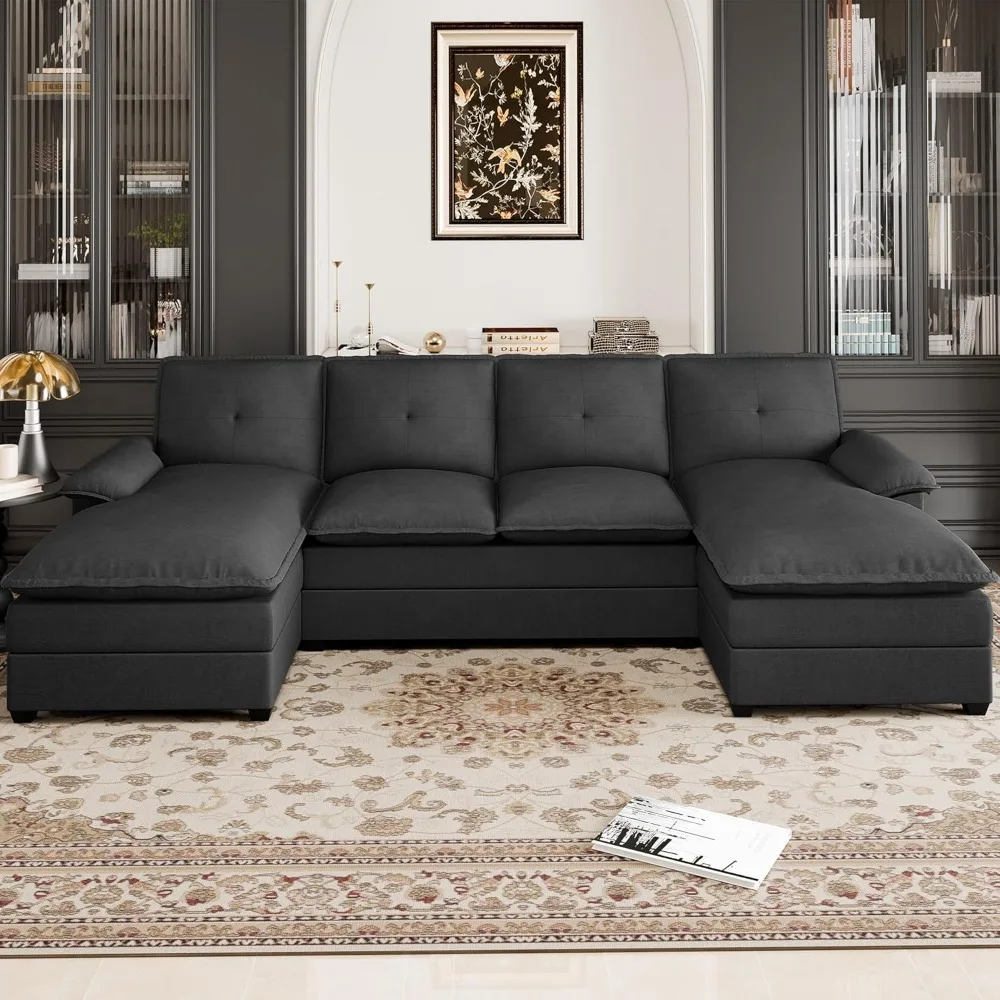 

110" Sectional Couch for Living Room,4 Seat U Shape Couch with Double Chaise,Sofa Couches Sleeper with Thick Cushion &