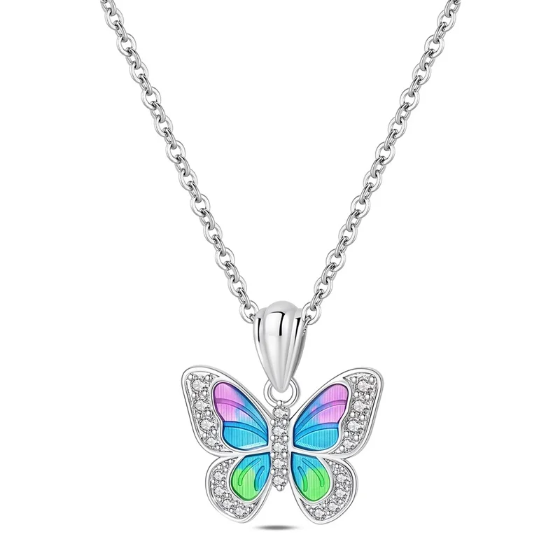 Collares de mariposa coloridos de plata de ley 925 originales para mujer, joyería fina para regalos de fiesta de cumpleaños