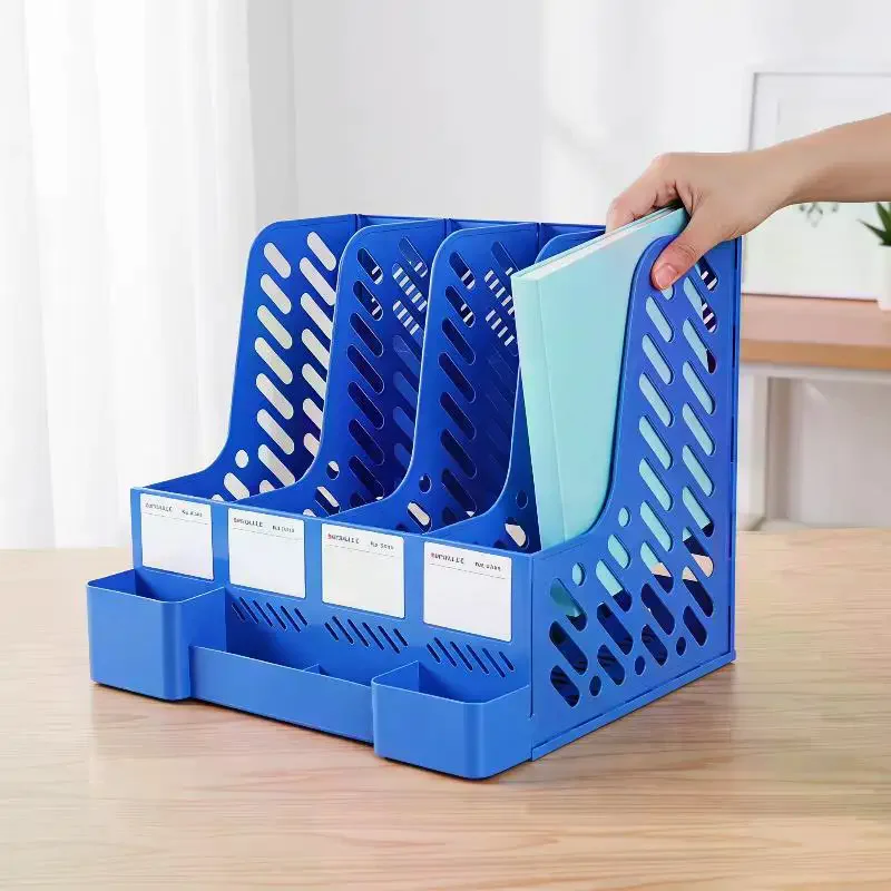 4 Column File Rack Holder Multi-functional Books Pencil Sundries Storage Rack Office Stationery Pen Holder Bookshelf Organizers