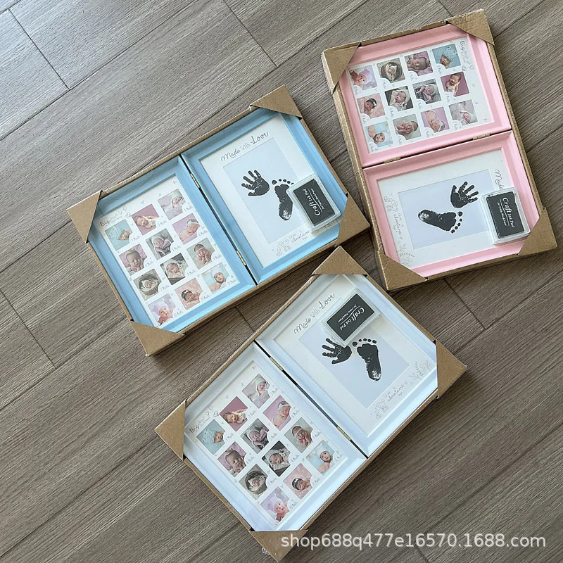 Newborn Baby Hand Foot Print Commemorative Photo Frame With Ink Pad Tabletop Wall Mount Memory Decor Gift