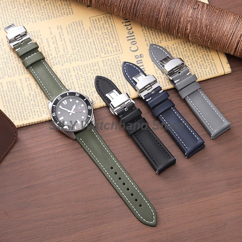 Business Sailcloth Nylon Watchband 18/19/20/21/22mm Quick Release Butterfly Buckle Strap Universal Bracelet Waterproof Wristbelt image 5