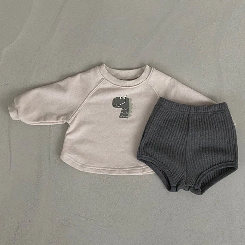 Baby Boy Clothing Set 2022 Spring Autumn Newborn Kids Long Sleeve Cartoon Dinosaur Pullover Top Bloomers Shorts 2PCS Clothes