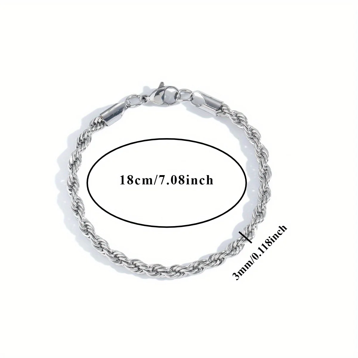 Silvery Bracelet New 3mm Thick Stainless Steel Cable Shape Metal Chain Golden Hip Hop Twist Chain Chic Men Cool Fashion Jewelry image 3