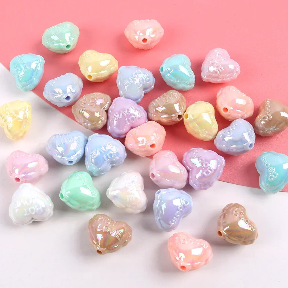 6pcs  Color Love Heart Acrylic Beads Loose Spacer Beads For Jewelry Making DIY Necklace Bracelet Earring Accessories