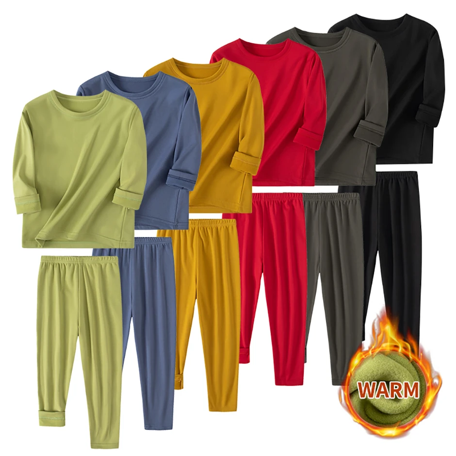 2-teiliges Herbst- und Winter-Set für Kinder, einfarbig, einfach, mehrfarbig, warme Unterwäsche für Jungen und Mädchen, modisches Home-Base-Shirt – Detail 5