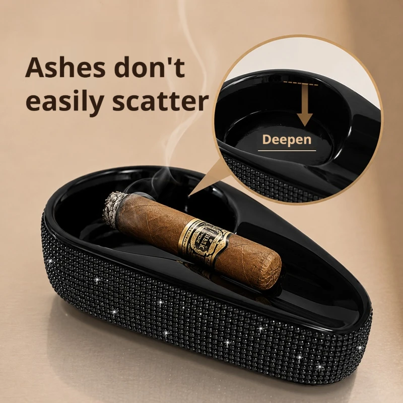 Diamond-Encrusted Cigar Ashtray, Household Desktop Anti-Ash Scatter Storage Box, Car-Mounted Portable Stylish Diamond-Encrusted
