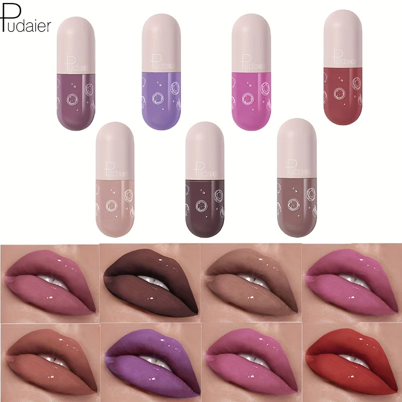Brillo de labios cápsula, laca de labios no transferencia y no pegajosa, brillo de espejo similar al agua, fácil de transportar, adecuado para el día de San Valentín