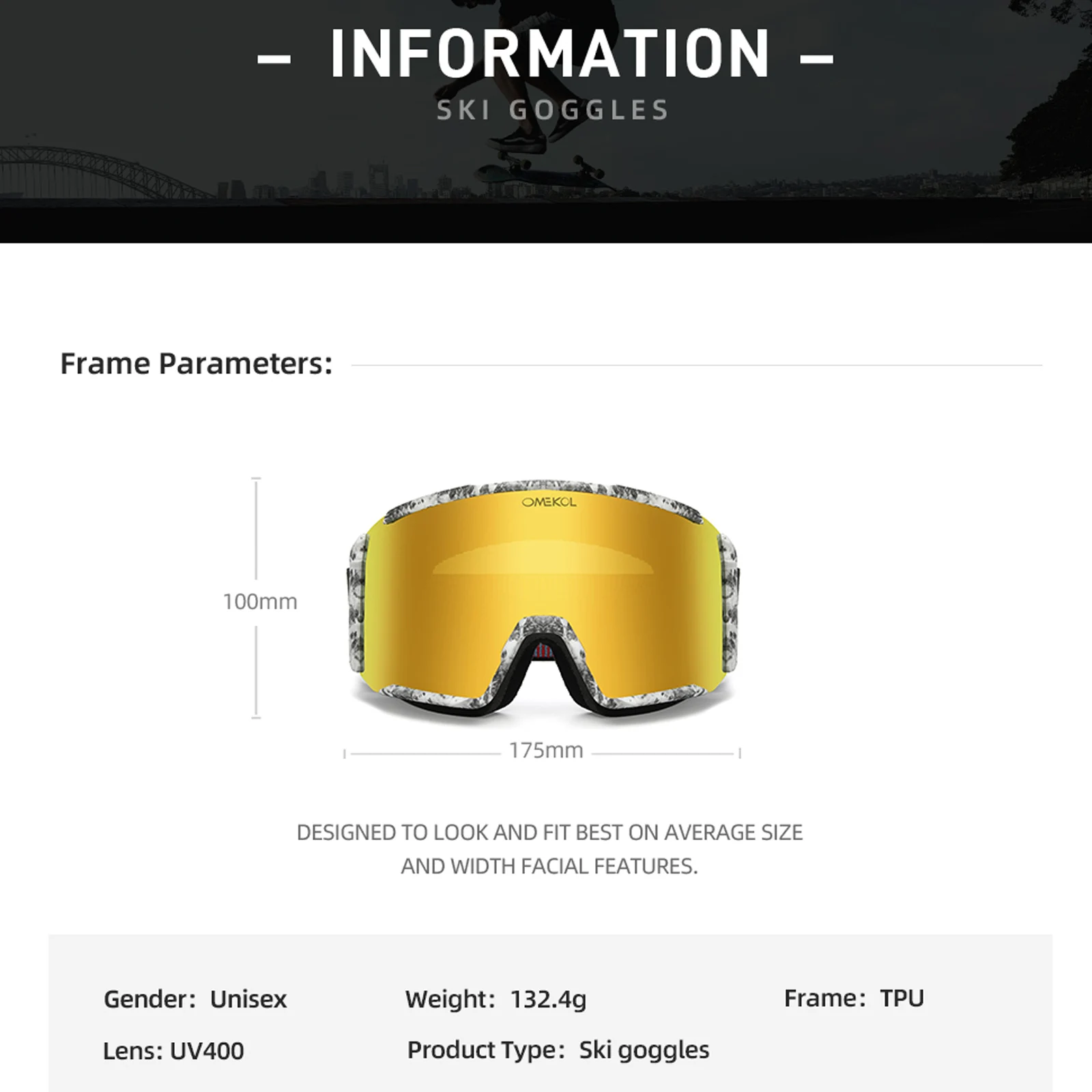 OMEKOL Brand UV400 Double Layers Anit-Fog Safety Goggles Men Outdoor Sport Ski Glasses Women Snow Snowboard Snowmobile Eyewear
