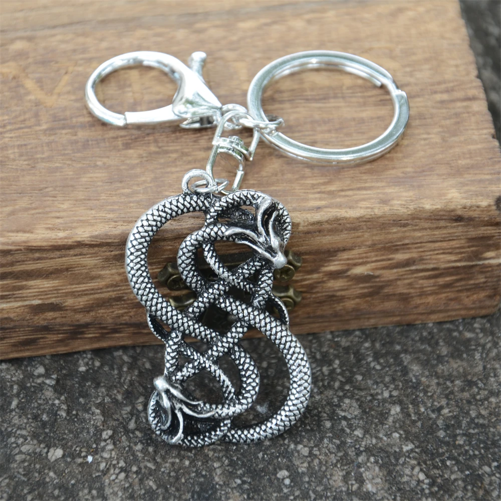 Norse Viking Loki Double Dragon Keychain Ouroboros Scandinavian Gothic Keyholder For Men Accessories