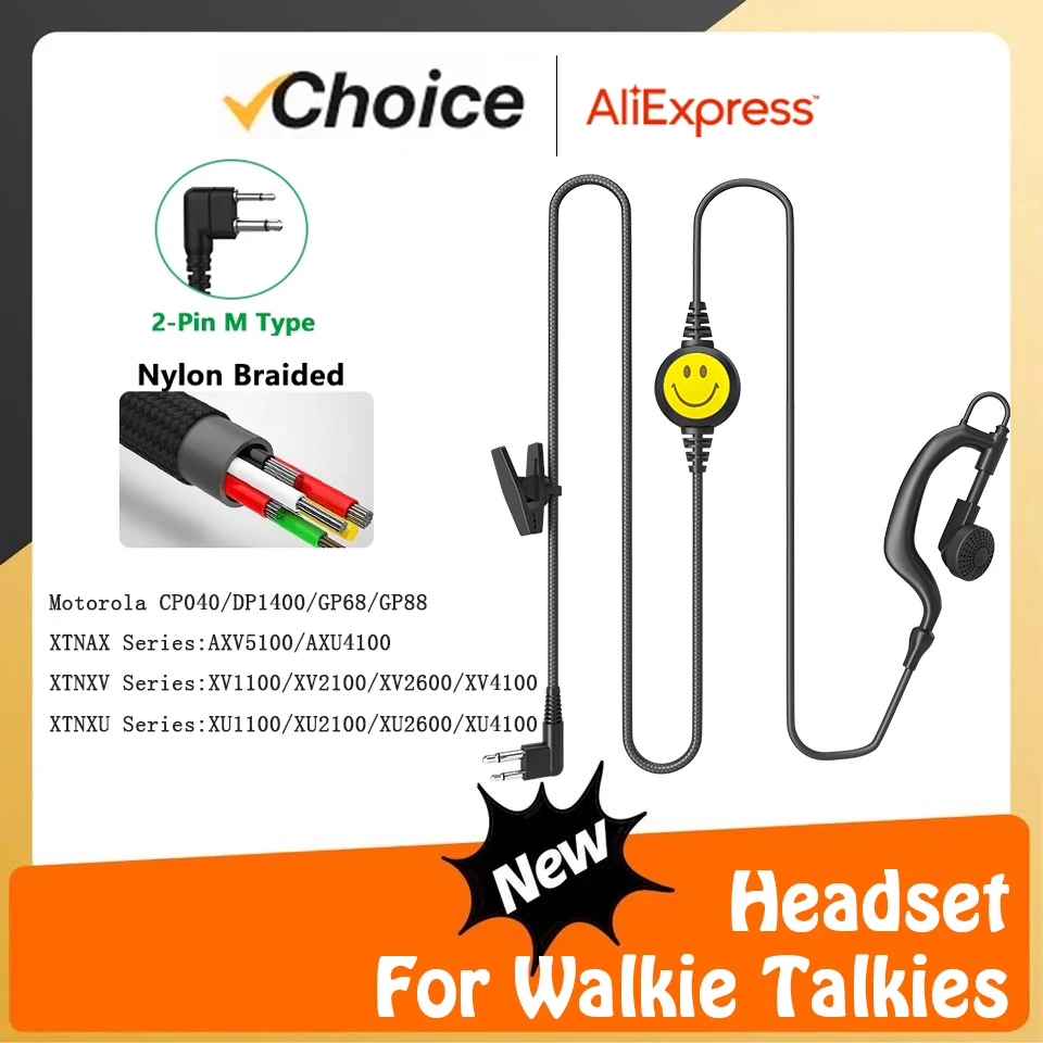 

Radio Headset for Motorola Walkie Talkies CP040 DP1400 GP68 Smily Face M-type Earpiece Nylon Braided Two Way Radio's Accessories