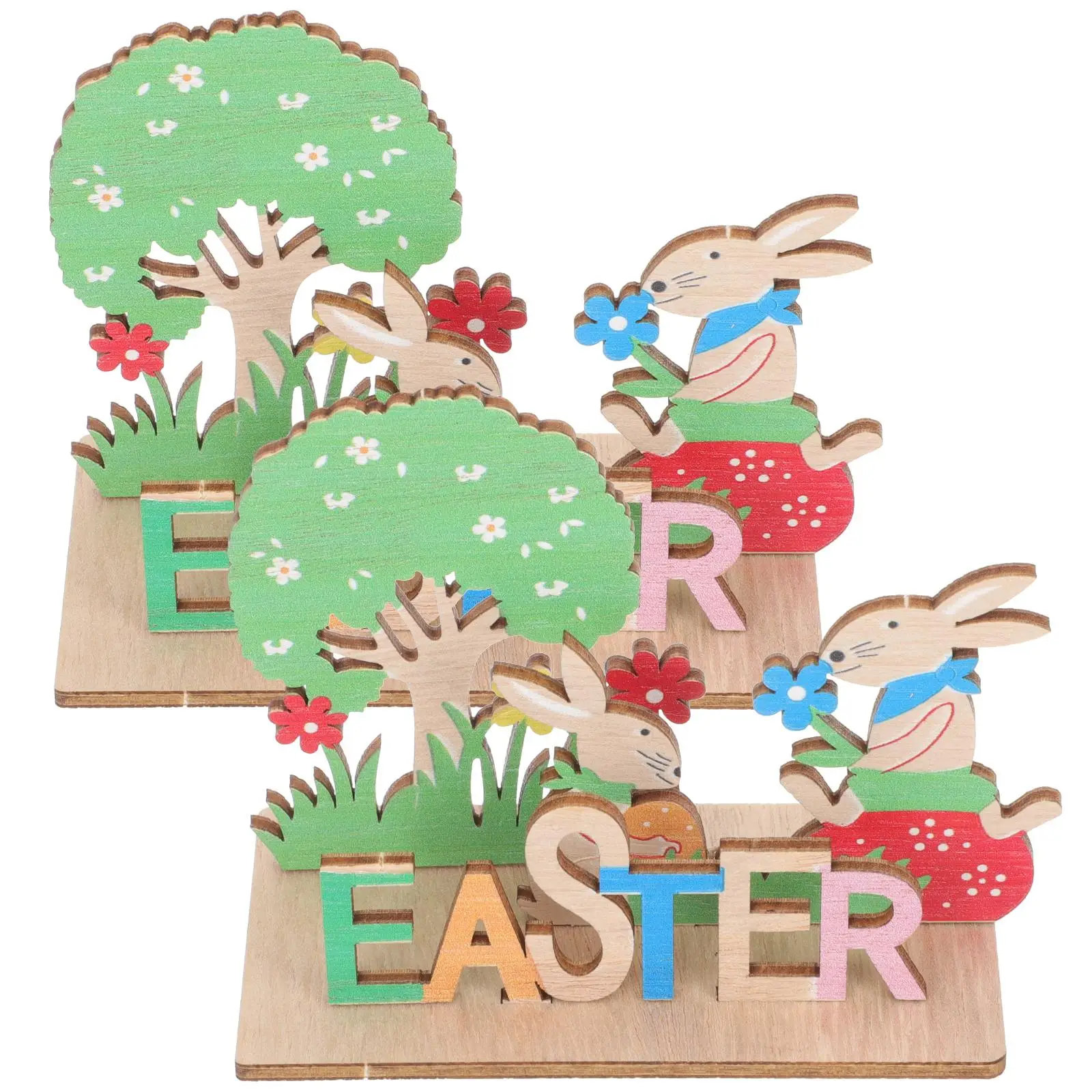 

2 Pcs Household Easter Decorations Office Tray Farmhouse Tabletop Wooden Spring