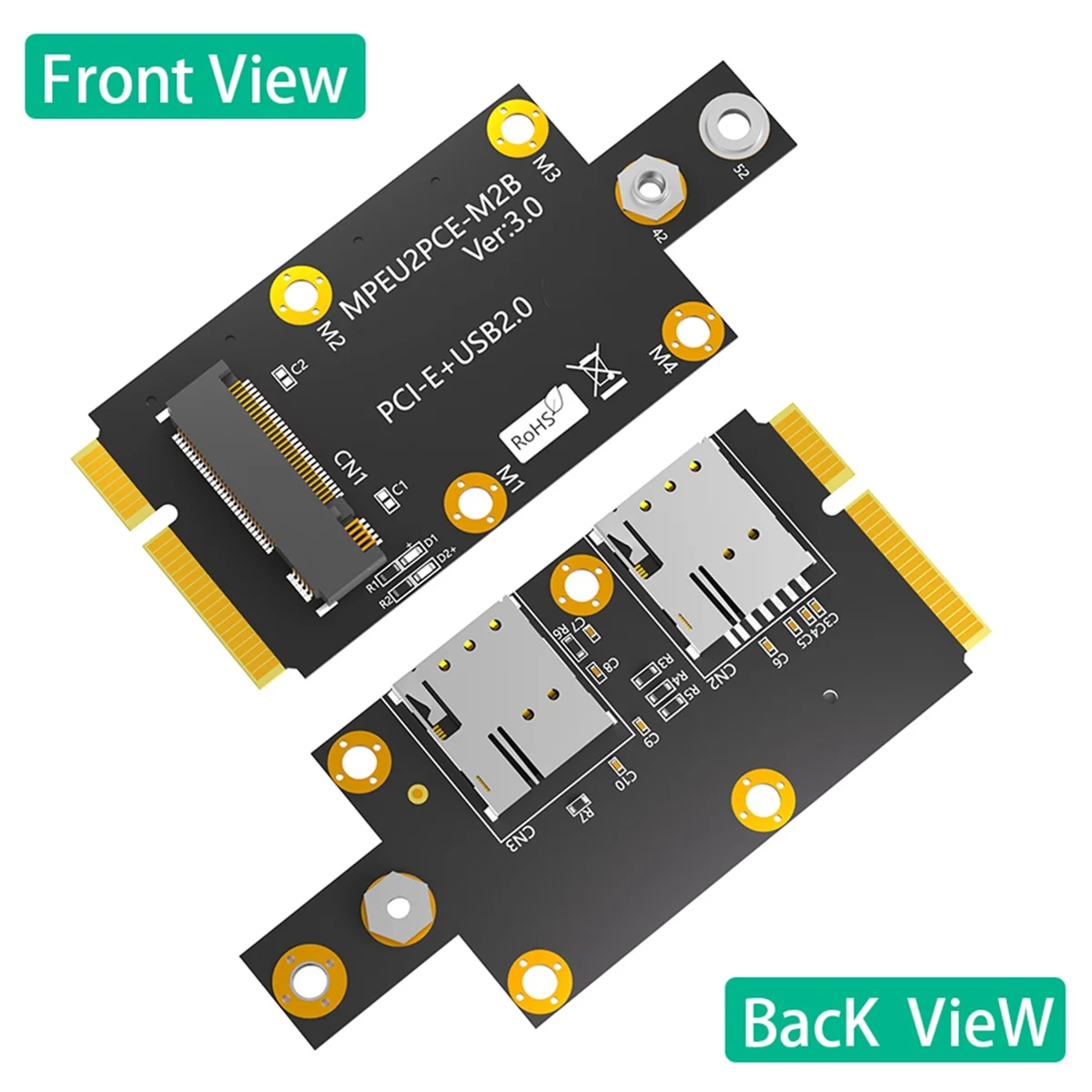 อะแดปเตอร์ M.2กุญแจ B ไปยัง PCI-E ขนาดเล็กพร้อมสองซิมช่องเสียบบัตรนาโนสำหรับโมดูล3G/4G/5g