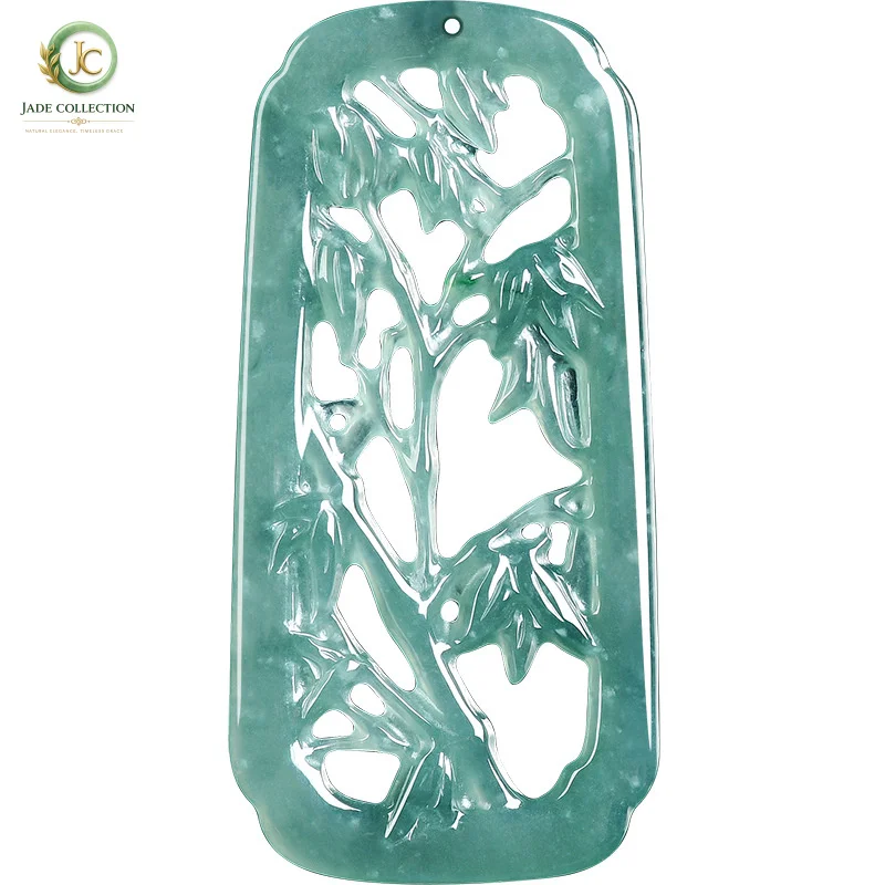 NaturalaJadeite blue water hollow bamboo pendant, ice jade artistic conception, Chinese style hanging ornament for men and women