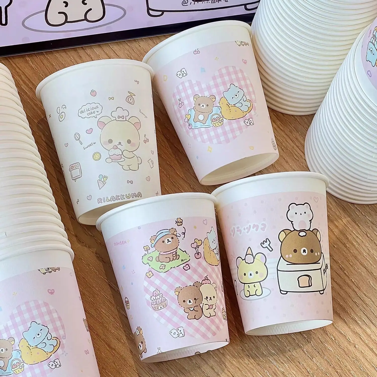 

Kawaii Rilakkuma Disposable Drinking Cup Cute Anime Cartoon Pattern Cup Household Thick Hard Party Paper Cup Girl Birthday Gifts