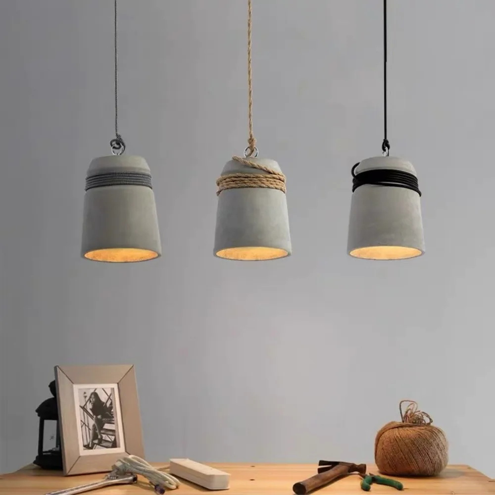 JOYINLED Japanischer Zement-Kronleuchter mit Seildesign, E27 LED-Deckenleuchte für Wohnzimmer, Bar und Heimdekoration