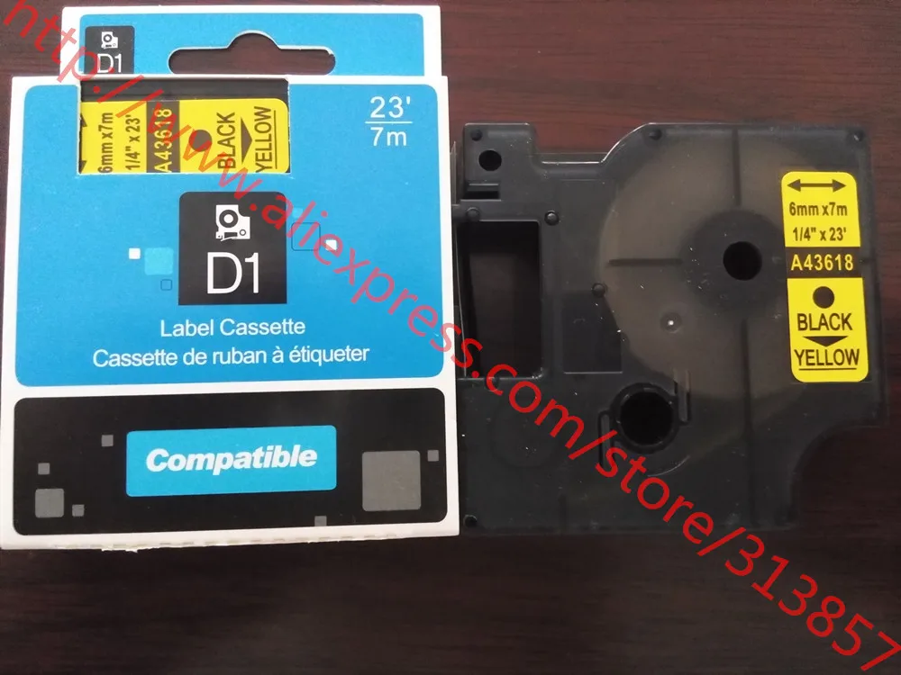 2 Pcs High quality DYMO D1 Compatible Label tape Cassette 43618 Black On yellow For paper tags label maker Printer