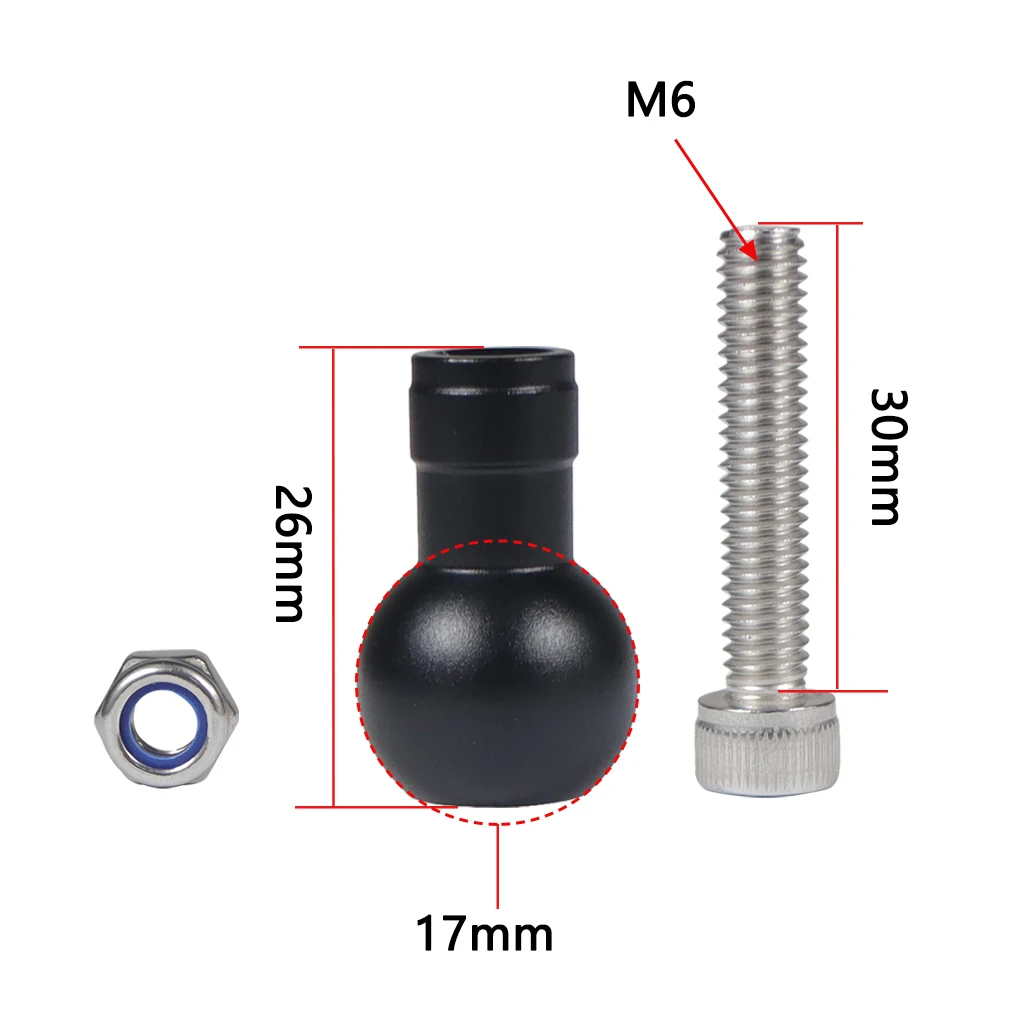 Aluminiumlegierung 17 mm Kugelkopfadapter auf 1/4 M6 Schraubenlochhalterung für Stativ Selfie Fahrradgriff Griff Ständer Telefonhalterung – Detail 17