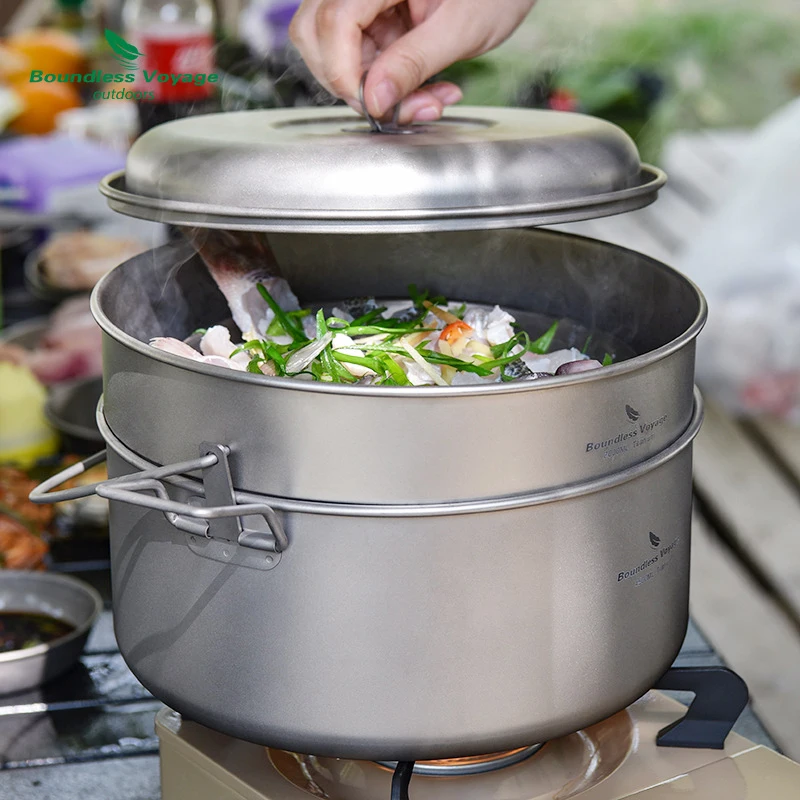 Pure Titanium Soup Pot, Steamer, Ultra Light,Large Capacity, Portable, Healthy Outdoor Camping And Picnic Cooking Utensils,A1401