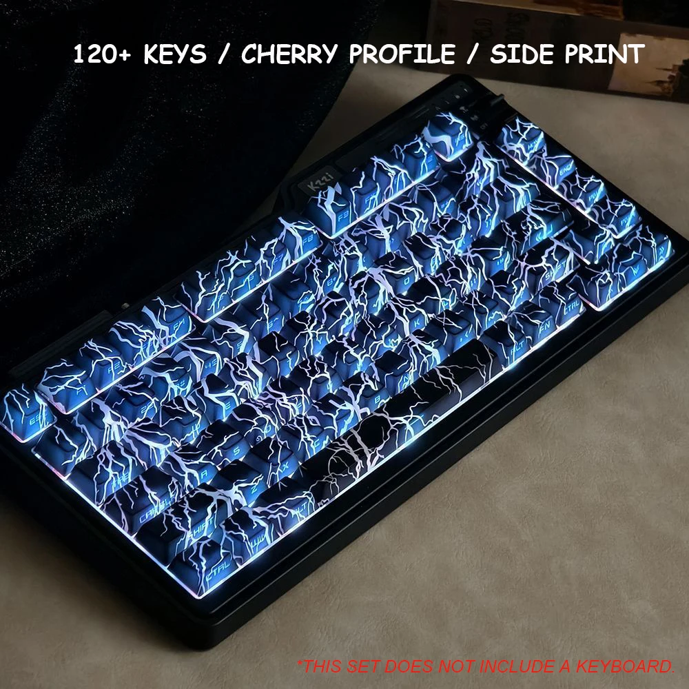 

120-клавишные колпачки для клавиш Lightning Dye Sub PBT, блестящие колпачки для клавиш с боковой печатью, вишневый профиль для механической игровой клавиатуры MX Switch