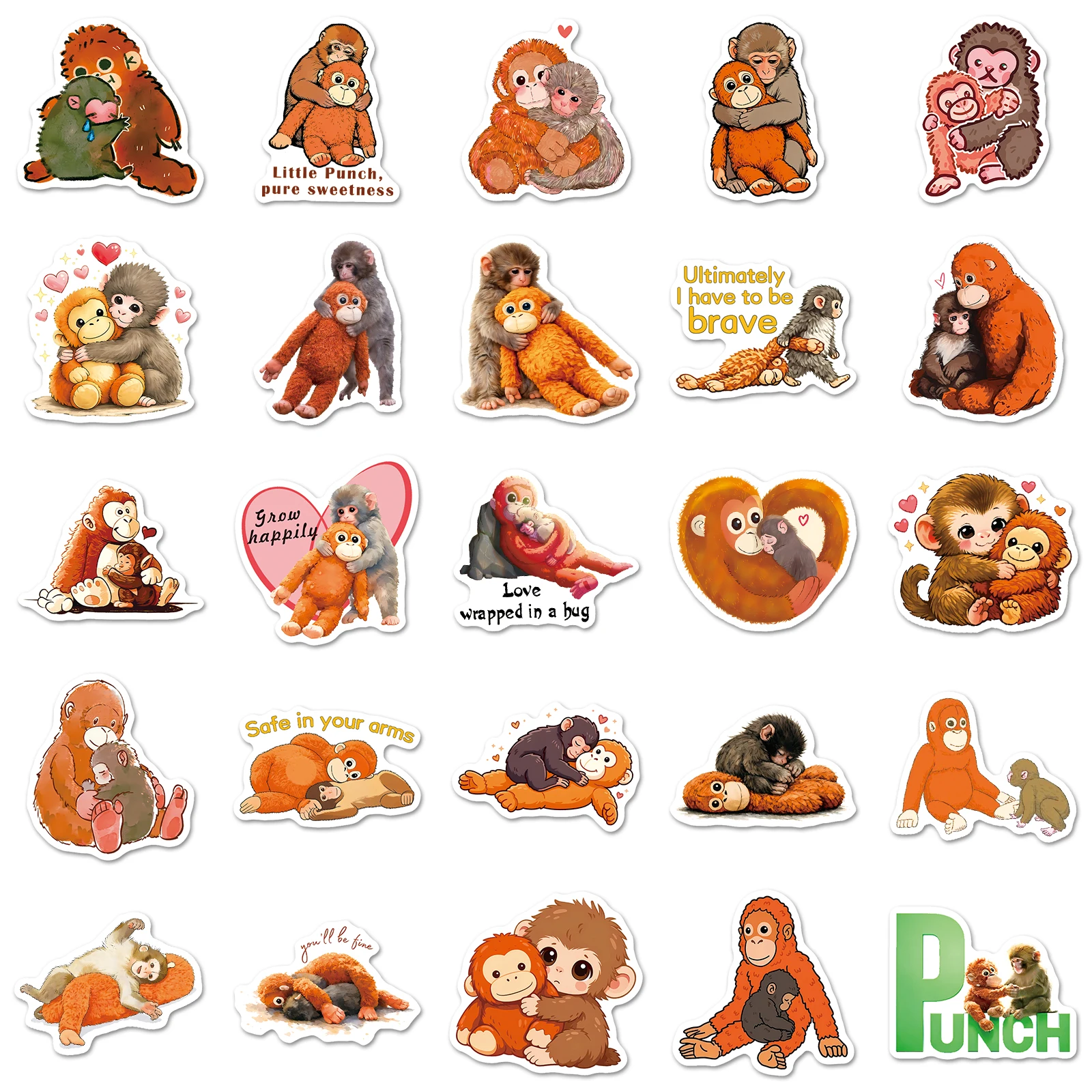 50Pcs Cute Punch Monkey Cartoon Cute Waterproof Sticker Skateboarding Retro Home Decal Sticker