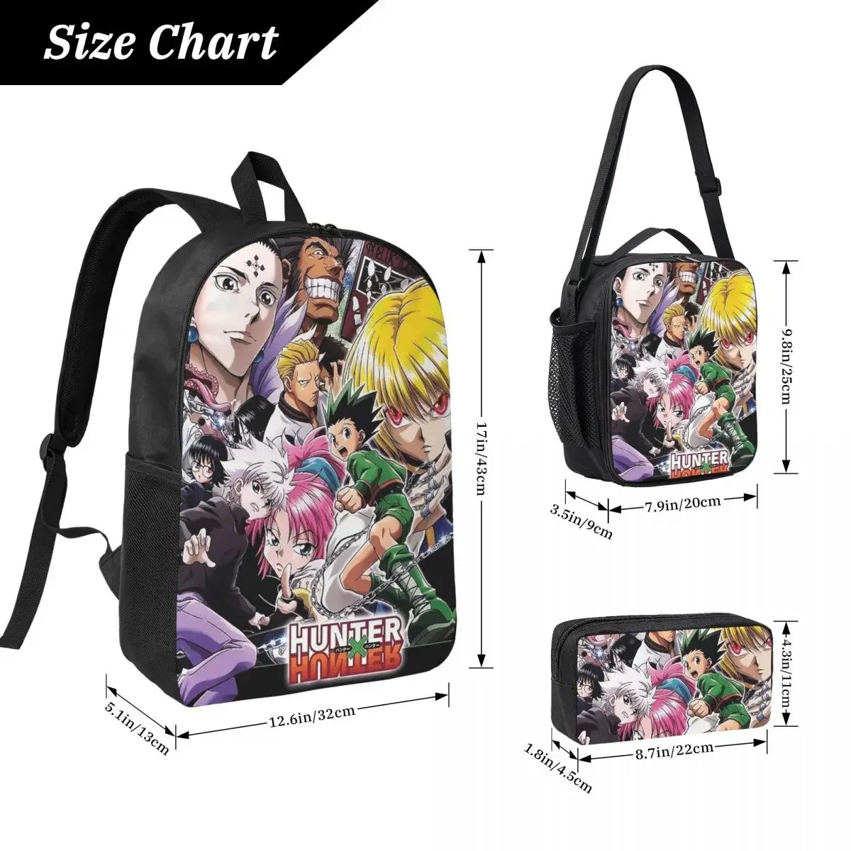 Anime HXH Hunter X Hunter Backpack Boys Girls BookBag School Bag Computer Shoulder Bags 3ps Insulated Lunch Bag Pencil Case