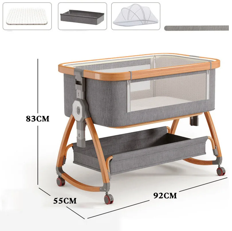 Baby Crib Baby Bed Adjustable Height Portable Foldable with Rotatable Wheels Shaker Bassinet Mosquito Net Newborn
