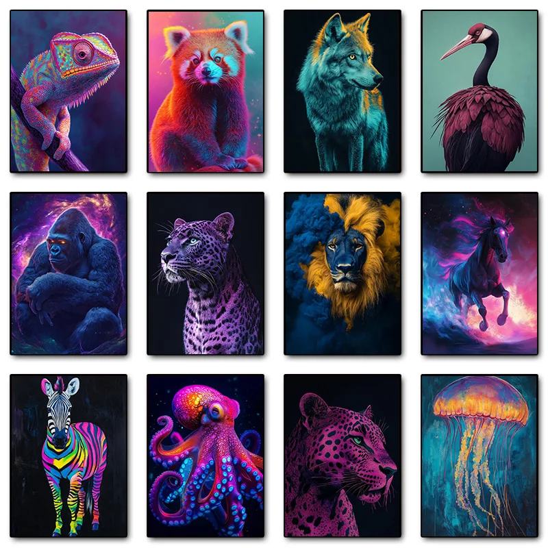 Animal Red Panda Purple Chameleon Pink Panther Stallion Galloping Poster Print Wall Art Pictures Canvas Painting Room Home Decor