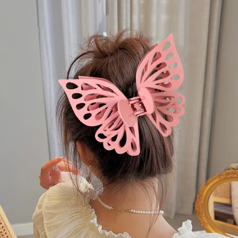 Hollow Double Butterfly Hair Clip Japanese Style Large Size Solid Matte Hair Butterfly Clip for Girls Hair Styling Hairpin Tools