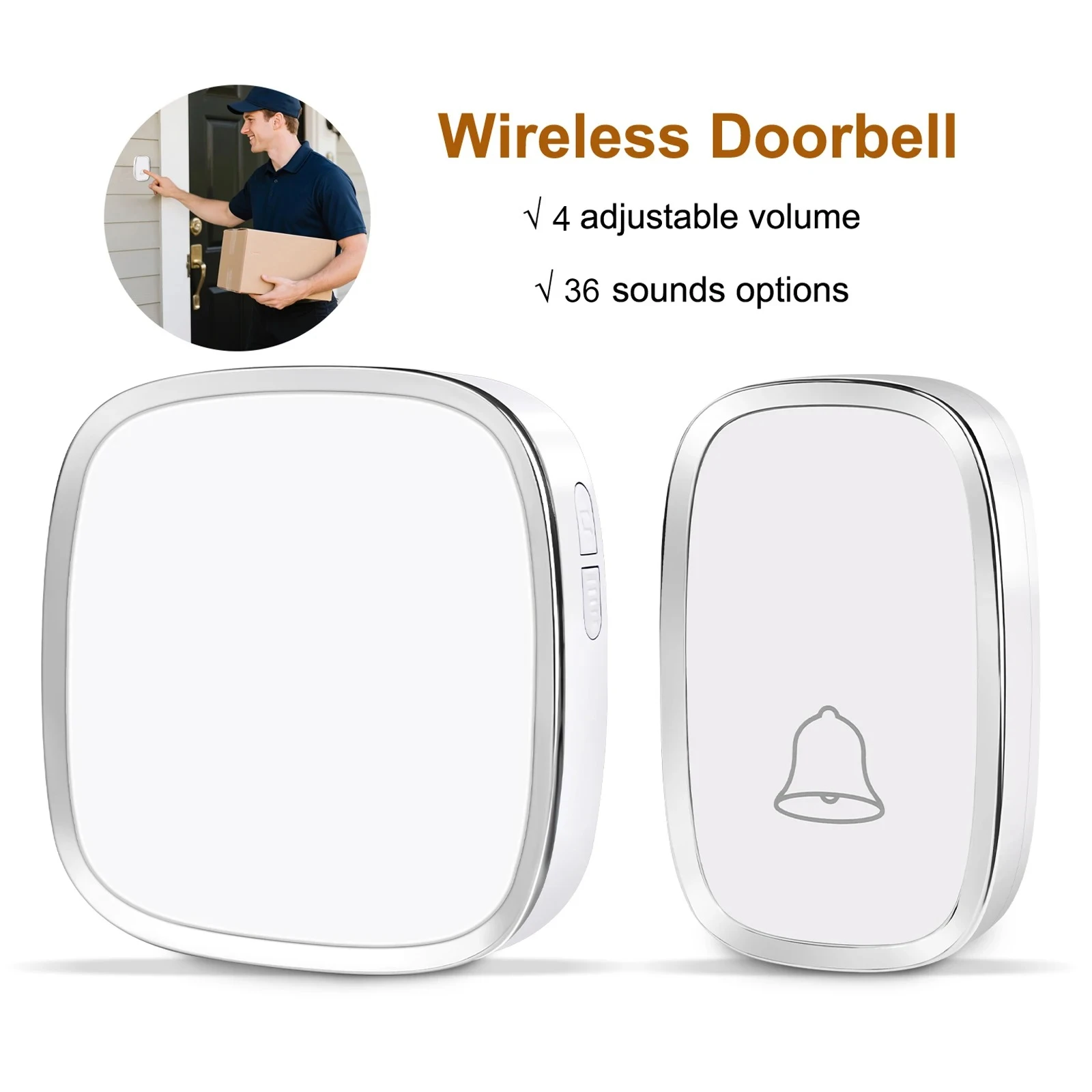 Wireless Doorbell 100M Long Range Remote Control 36 Melodies 4 Levels Volume Welcome Door Bell Waterproof Smart Home Call Bell
