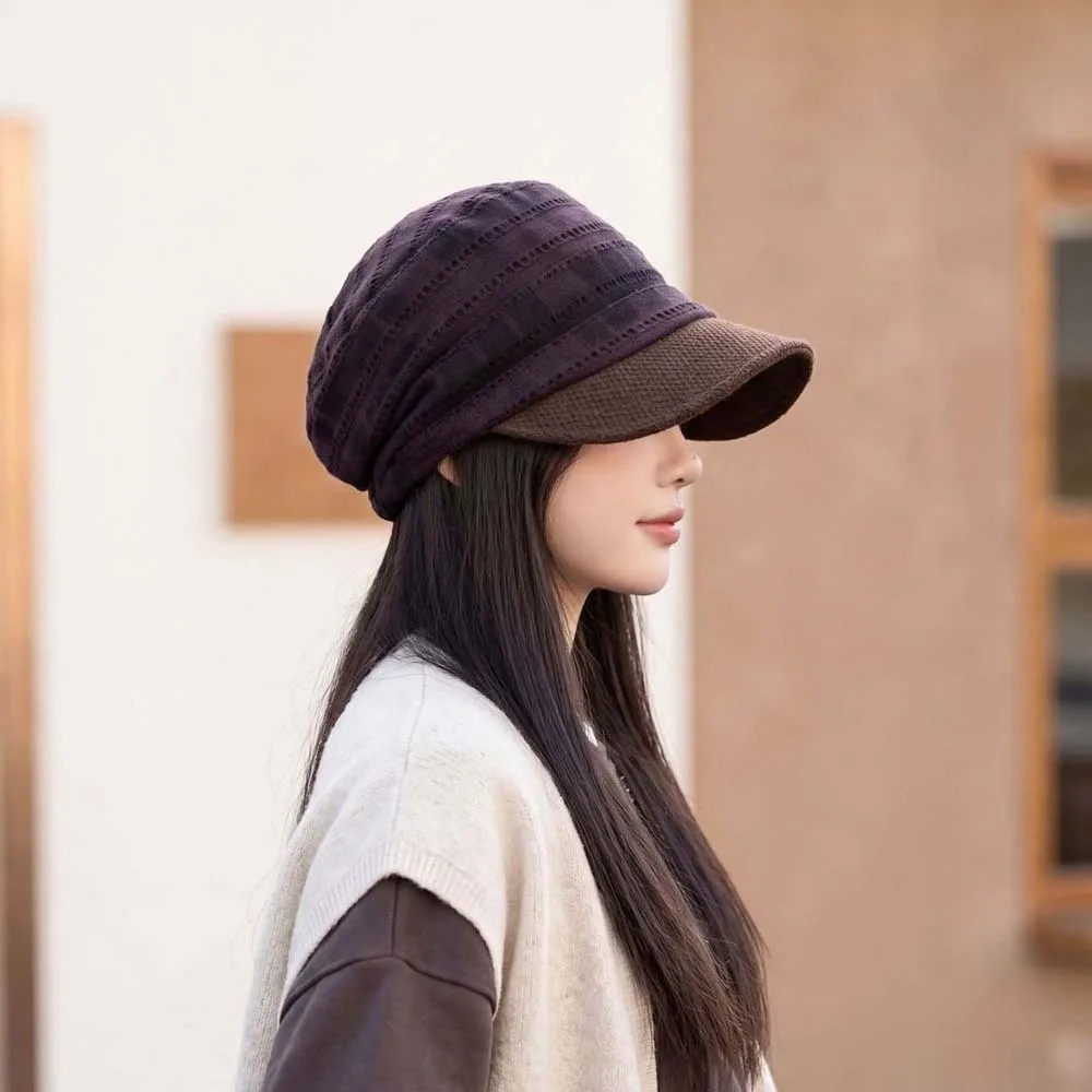 Winter Sunshade Cap Warm Plaid Newsboy Cap Soft Vintage Checked Slouchy Hat Comfortable All Match Visor Beret Cap Daily Wear
