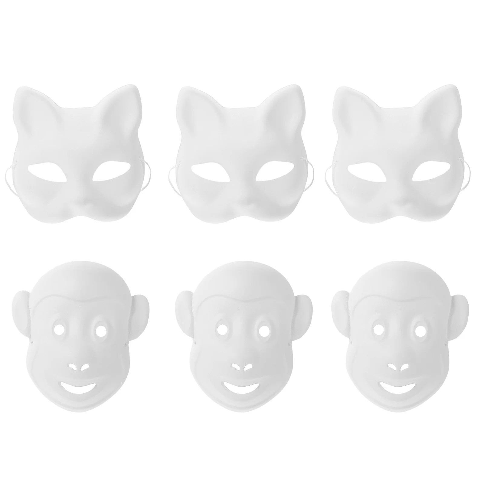 Overschilderbare DIY Kat Aap Papieren Maskers 6Pc voor Festivals Feestjes Halloween Kostuums Kids Craft Activiteit Wit Masker Set Maskerade