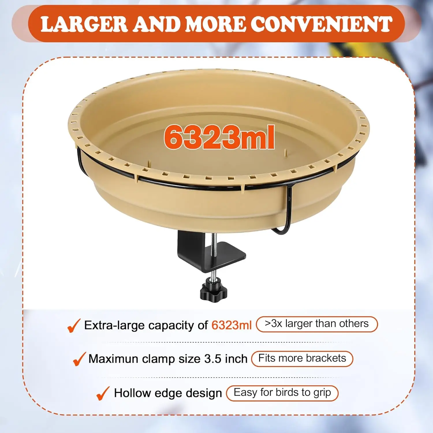 14.7" Heated Bird Bath for Winter, 75W Thermostatic Deck Mount with 1.67 Gallon Capacity for Outdoor Garden view 6