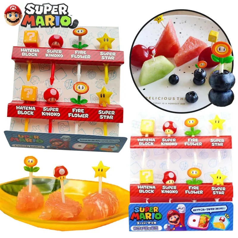 8Pcs Super Mario Bros Fruit Forks Anime Party Supplies Kawaii Toothpick Cake Bento Lunch Accessories Cute Kitchens Fruit Fork