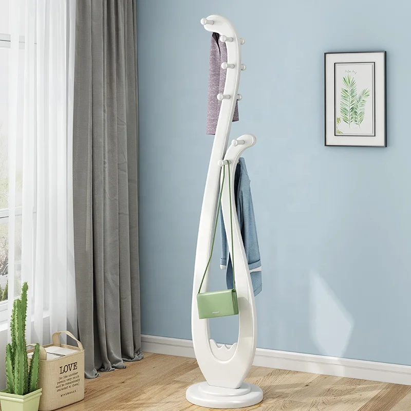 

Modern Nordic Style Solid Wood Coat Stand Heavy-Duty Floor Standing Bedroom Furniture with Wooden Hanger for Bags