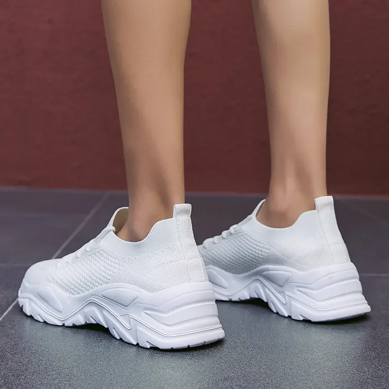 New Women Platform Sneakers Breathable Mesh Female Cozy Knit Sports Shoes Slip-on Fashion Ladies Tennis Shoes High Quality image 6