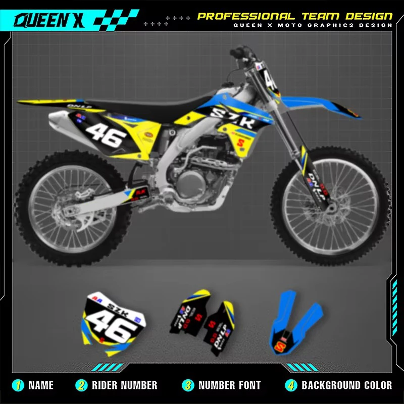 

QUEEN X MOTO Custom Team мотоциклетная графика фоновая наклейка комплект наклеек для SUZUKI RMZ450 2017 2016 2015 2014 2013-2008 008
