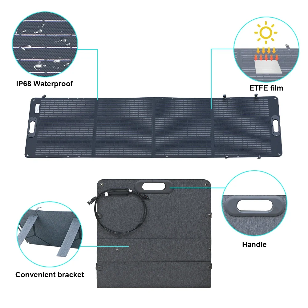 

Ctolity 200W ETFE Flexible Foldable Solar Panel Camping Portable Folding Solar Panel Kit High Efficience Travel&Phone&RV 20.5V