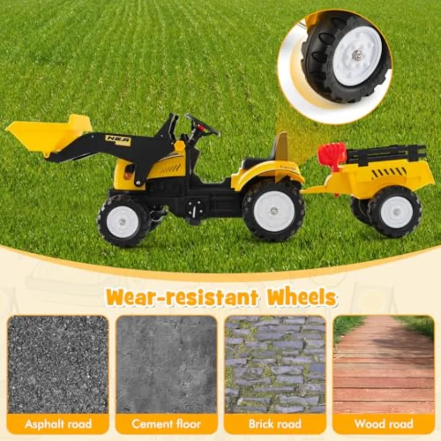 手動制御のバケット、取り外し可能な貨物トレーラー、シャベル、レーキ、6輪、ホーン付きの掘削機ペダルディガーカーブルドーザーに乗ってください。