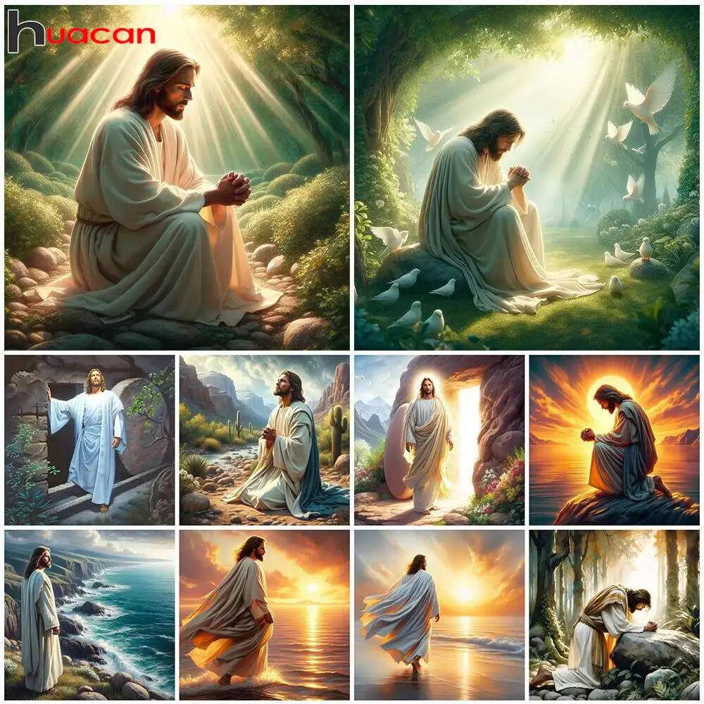 Huacan Diamond Painting Portrait Jesus New Collection Full Round Drill Mosaic Religion Complete Kit Art Home Decor Rhinestones