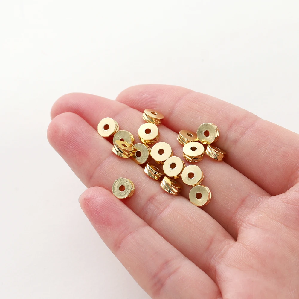 50pcs/lot 4mm 5mm 6mm 14k 18K Gold Brass Plating Flat Round Spacer Beads Round Diagonal-Cut Beads DIY Jewellery Making Supplies