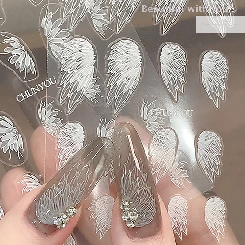 

Angel Wings Nail Art Sticker Fairy Wings White Butterfly Wings 3D Embossed Adhesive Nail Stickers Accessories Manicure Salon DIY