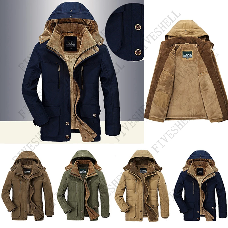 2023 New Men Outdoor Jacket Leisure Velvet Thick Warm Coat Waterproof Fleece Hooded Winter Jacket Men Hat Windbreakers Parka