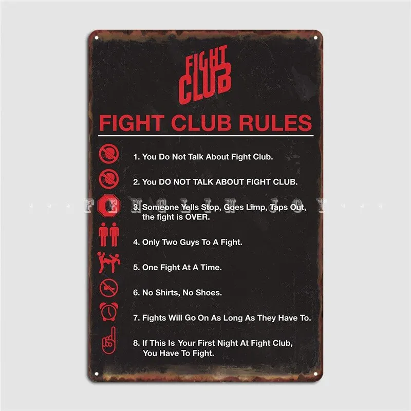 Fight Club Movie Rules Metal Tin Sign  Vintage Garage Wall Decor Poster