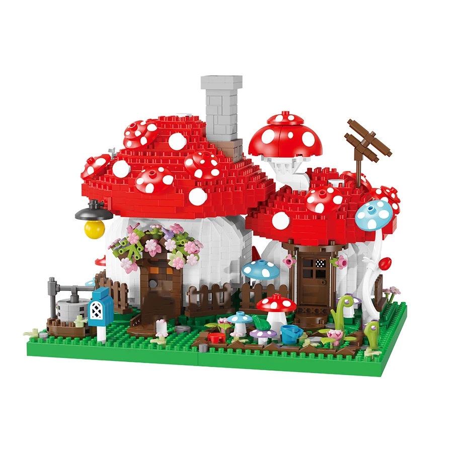 1346PCS Mushroom House Building Blocks Street View Architecture Micro Blocks DIY Educational Kids Toys Gifts Sets