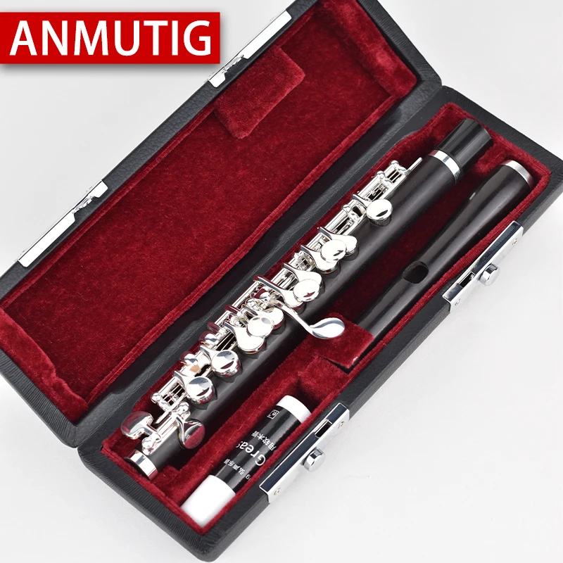 ANMUTIG C Key Ebony Piccolo Cupronickel Flute Silver Plated Key C16