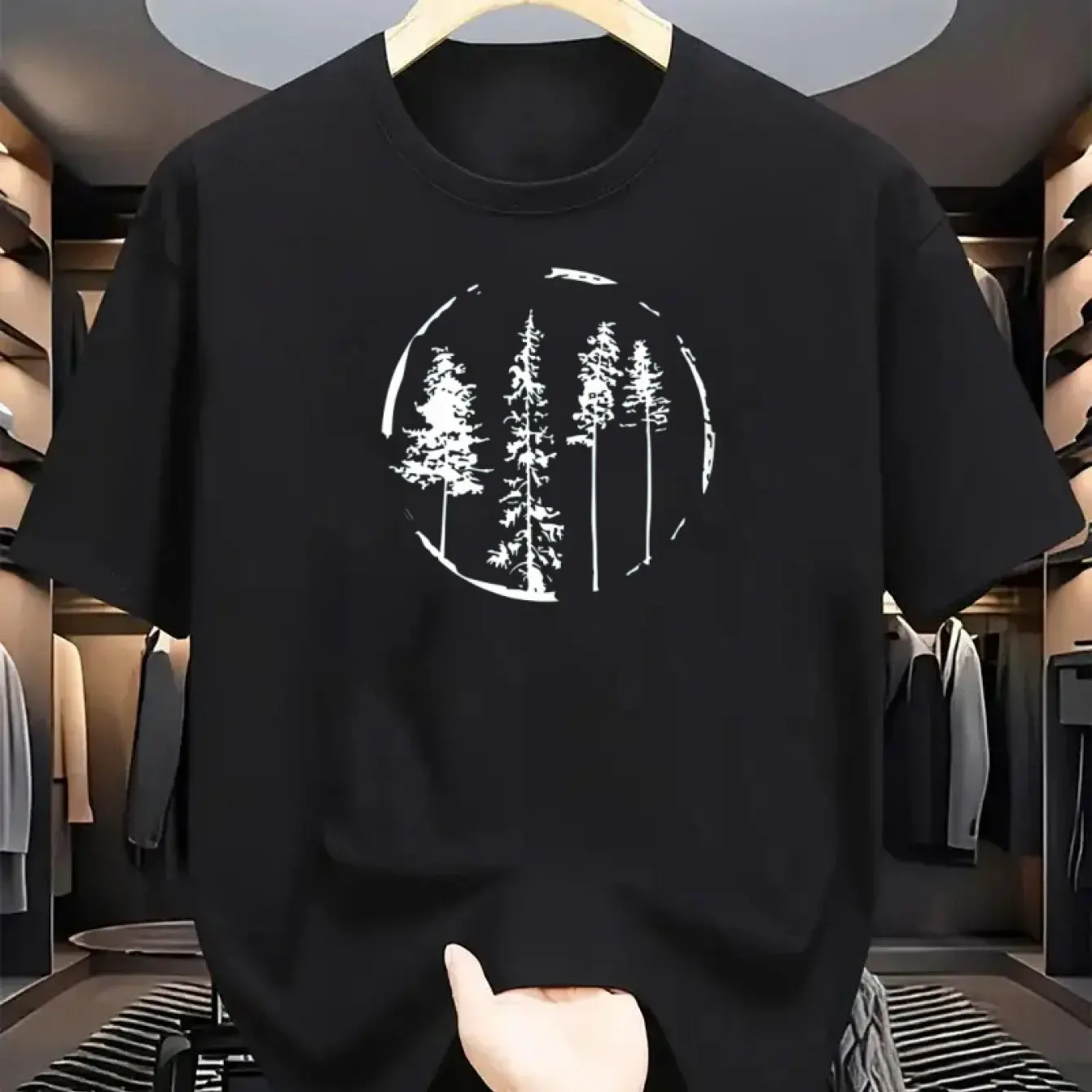 

Мужская хлопковая повседневная футболка с деревянным принтом — коричневая с круглым вырезом и коротким рукавом, повседневная одежда для выходных, повседневная повседневная одежда