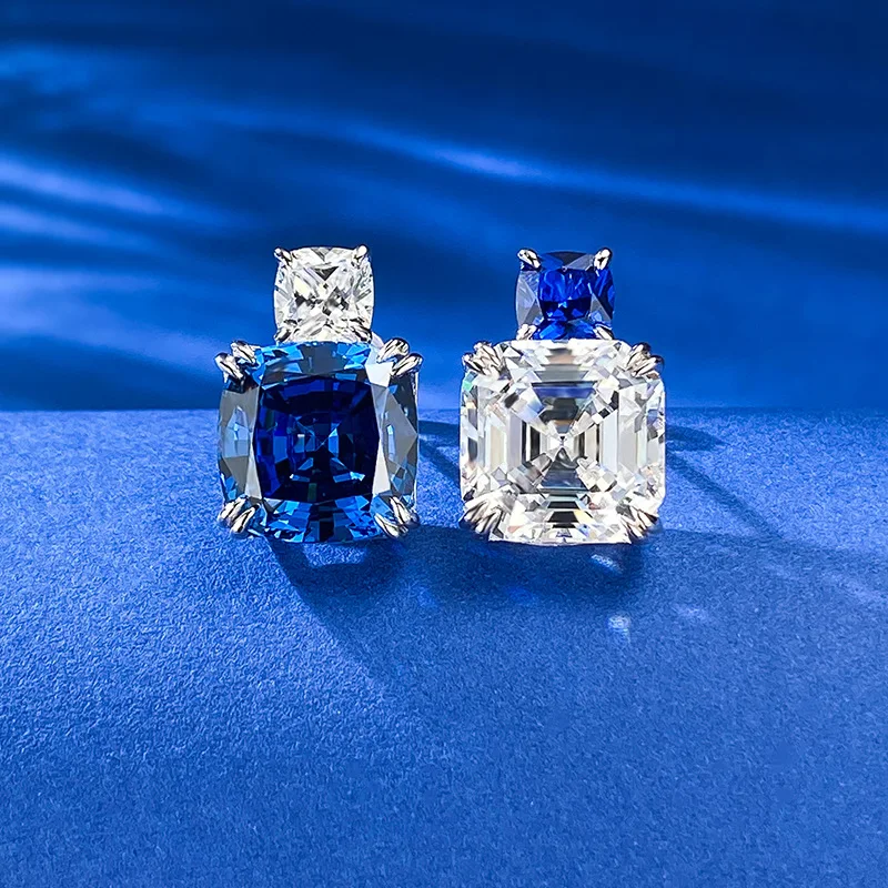 

New 925 Silver Style Fashion OL Blue White Zircon Earrings Small and Fashionable Advanced Design Sense