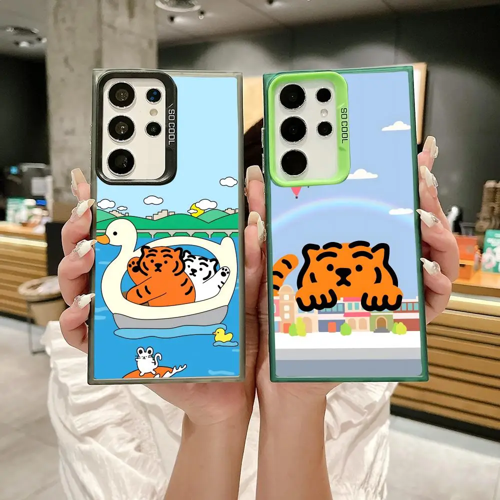 Cartoon M-MUZIKS TIGER Phone Case For Samsung Galaxy S25 Edge S24 S23 S22 S21 S20 Ultra Funda Silicone Colorful Silver