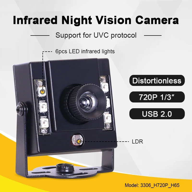 

New 3306 720P H65 8mm Mini Camera Distortionless Infrared USB2.0 Free Drive Infrared Night Vision Machine Vision 40-degree Angle