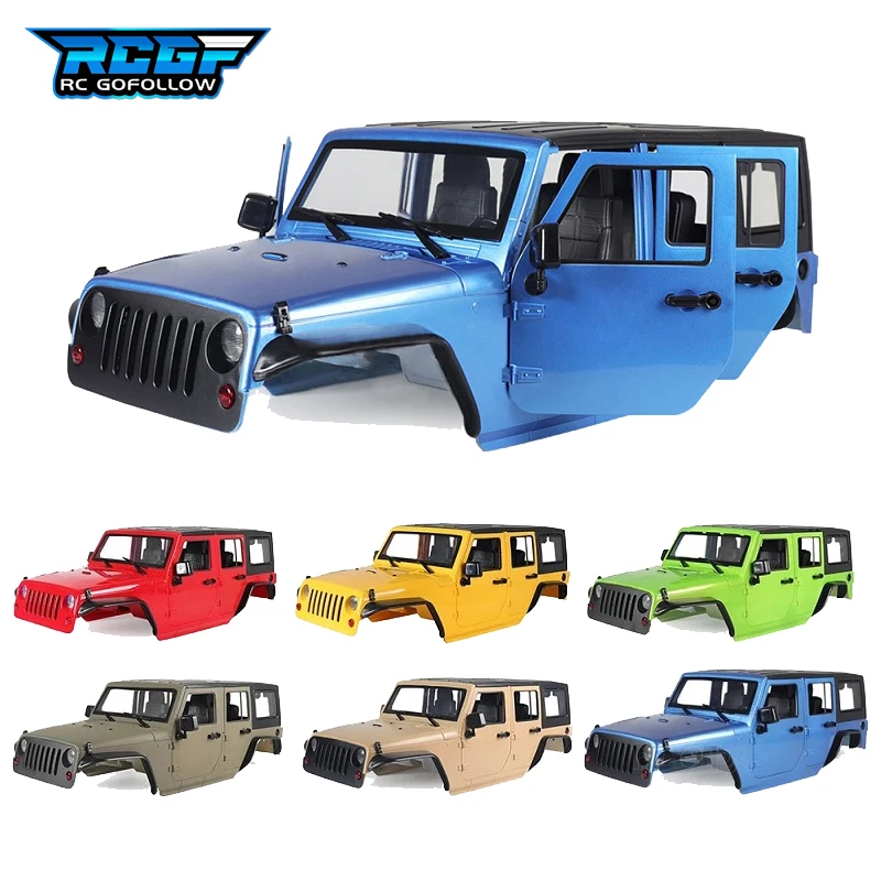 

RCGOFOLLOW 1/10 Jeep Wrangler JK Rubicon 4 Door Hard Body Shell Kit 313mm Wheelbase for RC Crawler Car Axial SCX10 90046 90047